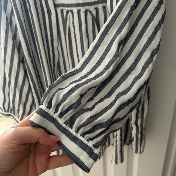 Zara Navy Blue White Striped Button Down Shirt - Picture 6 of 7